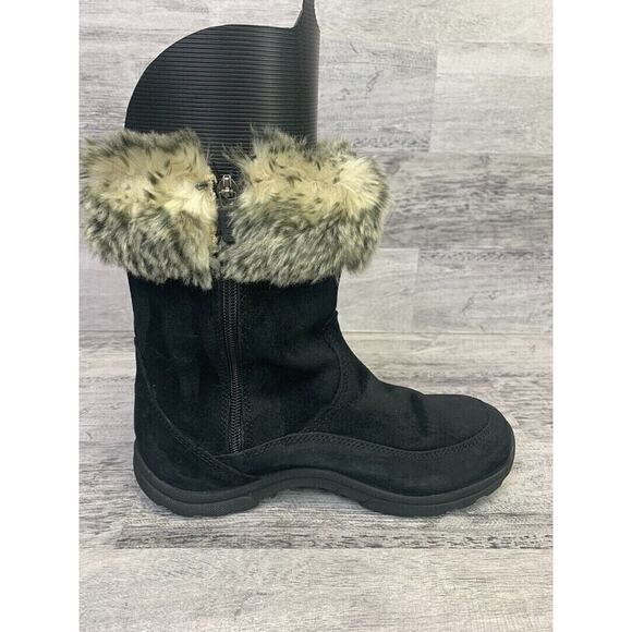 L.L. Bean Womens Short Black Suede Boots With Faux Fur Trim Size 6M - Picture 7 of 8